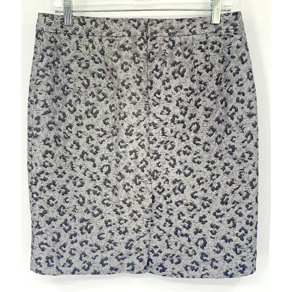 Ann Taylor LOFT Silver Metalic Leopard Pencil Women's Fully‎ Lined Skirt Size 8